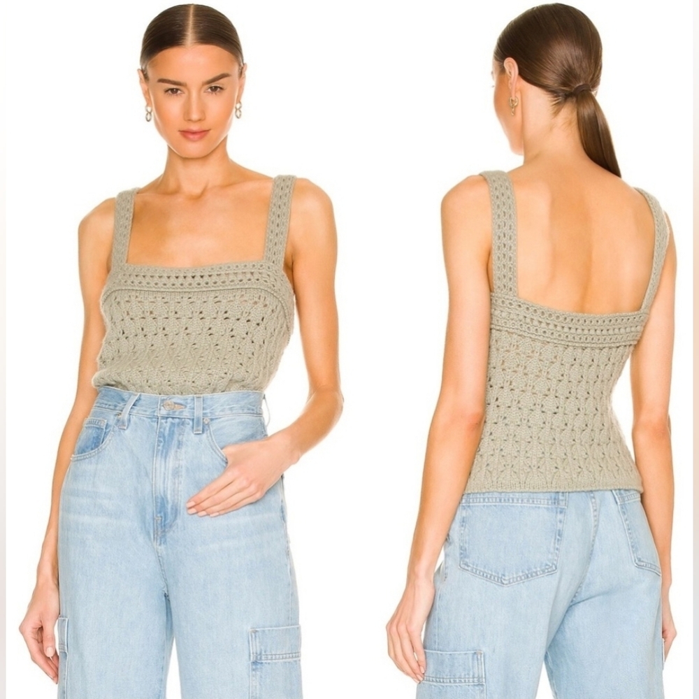 Cashmere Crochet Knit Tank midi Top Grey